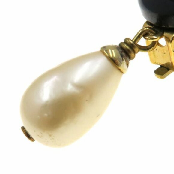 CHANEL CC Logos Pearl Drop Black Round Clip-On Earrings Gold Tone - Picture 10 of 10